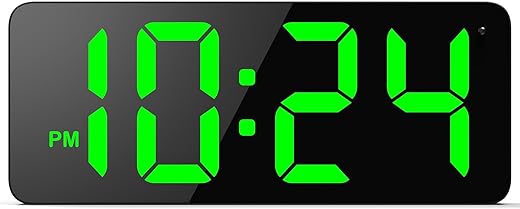 LED Digital Wall Clock with Large Display, Big Digits, Auto-Dimming, 12/24Hr Format, Modern Electric Small Silent Wall Clock for Living Room, Bedroom, Classroom, Farmhouse, Kitchen, Office - Green