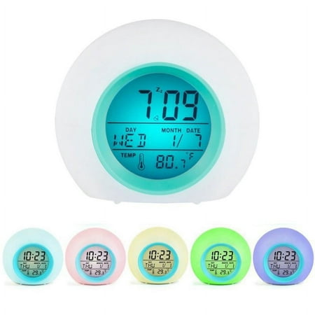 LED Electronic Desk Digital Timer Circular 7 Colore Changing Desktop Table Alarm Clocks