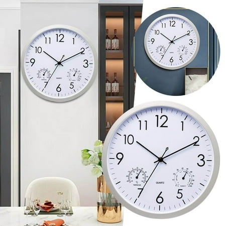 LHWGJQY Wall Clock Temperature And Humidity 12 Inch Quartz Clock Living Room Bedroom Simple Clock