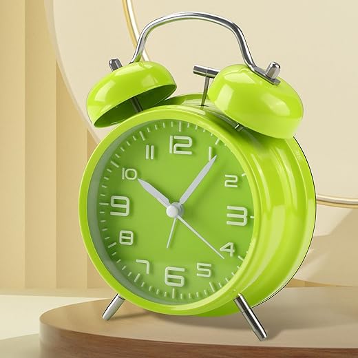 Loud Alarm Clock for Heavy Sleepers Adults, 4 Inches Metal Twin Bell Alarm Clock for Bedroom, Silent Non-Ticking Quartz with Backlight, Retro Analog Alarm Clocks for Kids Bedroom Beside (Green)