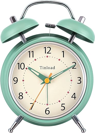 Loud Alarm Clock for Heavy Sleepers Adults, Metal 4 Inches Twin Bell Battery Operated Alarm Clocks for Bedrooms Decoration(Green)