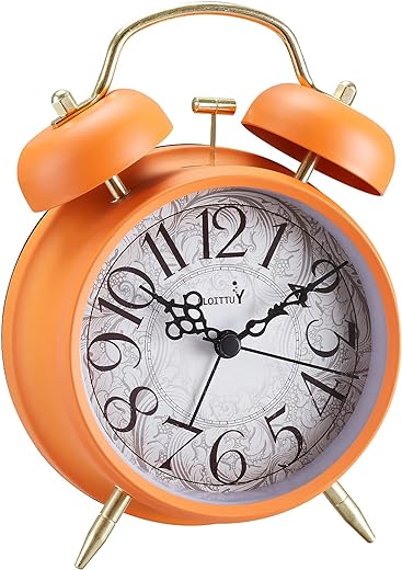 Loud Alarm for Deep Sleepers 4'' Retro & Fashionable Twin Bell Alarm Clock with Backlight for Bedroom and Home Decoration(Modern Orange)