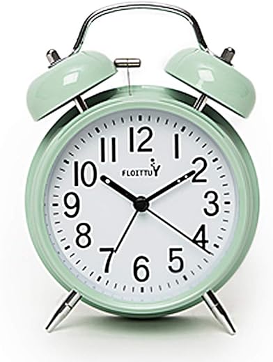 {Loud Alarm for Deep Sleepers) 4'' Twin Bell Alarm Clock with Backlight for Bedroom and Home Decoration(Green)