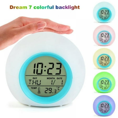 Lovegab Round Light Gradient Alarm Clock, LED Light Digital Alarm Clock Desktop Table Alarm Wake up Clock