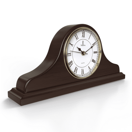 Mantel Clock, Wooden Mantle Clock for Living Room Décor - Silent, Decorative, Solid Wood, Battery Operated Mantle Clock for Fireplace Mantel, Office, Desk, Shelf & Home Décor Gift, 15x7.5 Inch