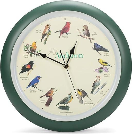 Mark Feldstein & Associates Audubon Singing Bird Wall Clock, 13 Inch