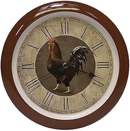 Mark Feldstein & Associates Rooster Farmhouse Collection Vintage Natural Brown 13 inch Sound Wall Clock