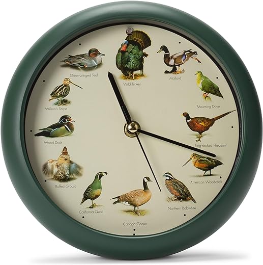 Mark Feldstein & Associates Singing Wild Game Birds of North America Hunting Wall/Desk Sound Clock, 8 Inch