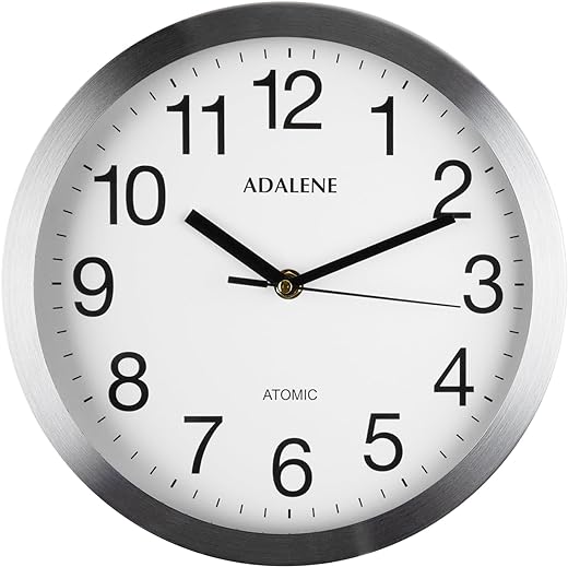 Modern Atomic Wall Clock Decorative - Automatically Sets Itself - Vintage Metal 10 Inch Large Wall Clocks Battery Operated for Office, Bedroom, Bathroom, Living Room Decor, Kitchen, Outdoor