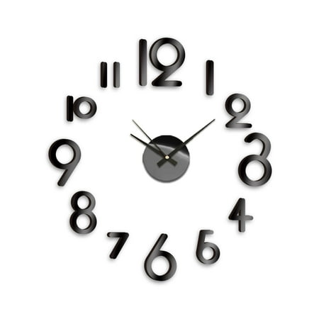 Modern Home Self Adhesive DIY 3D Wall Clock - Art Deco Black