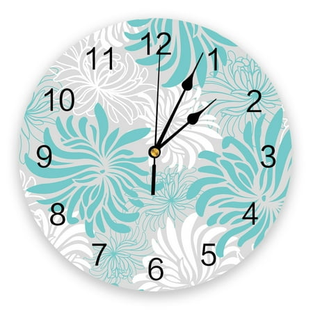 Modern Wall Clock Aqua Floral Texture PVC Wall Clock Home Decor Bedroom Silent Oclock Watch Wall for Living Room