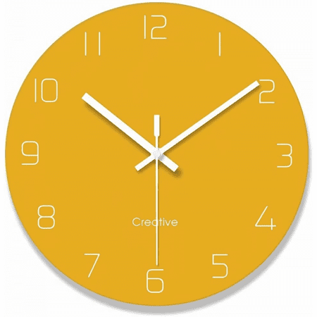 Modern Wall Clocks Vintage Style Round Glass Wall Clock, Wall Decor Clocks for Kitchen, Office, Retro Hanging Clock, Home Decor 12 Inch - Yellow