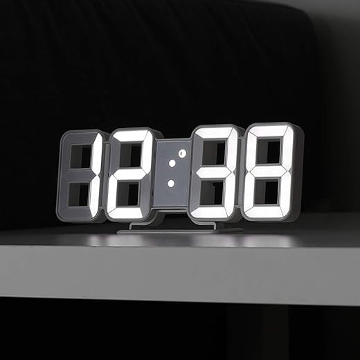 mooas 3D Pure Mini White LED Clock, Multi-Function LED Clock (Calendar, Alarm, Temperature) (8.5 White Table Alarm Clock)