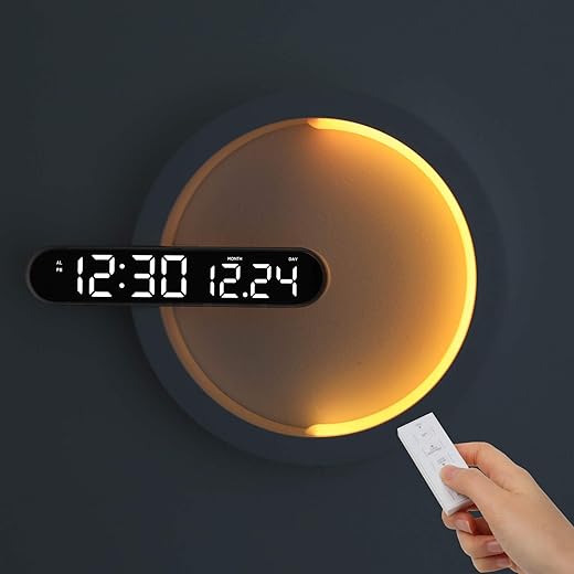 mooas Moonlight Nightlight Dual LED Clock, Digital Alarm Clock, 12/24H Mode, Alarm & Snooze, Date Display, 2 LED Colors, 7 Color nightlight, Adjustable LED Brightness, LED Clock with Remote Control