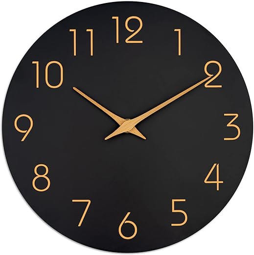 Mosewa Large Wall Clock 16 Inch Black Wall Clocks Battery Operated Silent Non-Ticking - Simple Minimalist Rose Gold Numbers Clock Decorative for Bedroom,Living Room, Kitchen,Home,Office(16" Black)