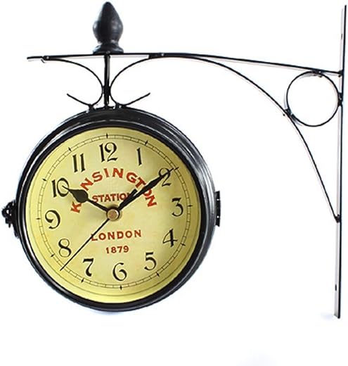 Muellery Vintage Double Sided Wall Clock Iron Metal London Kensington Station Wall Clock Art Clock Decorative Antique Wall Clock