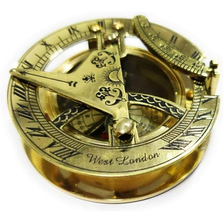 NauticalMart Brass Compass Round Sundial Gift Directional Magnetic Compass