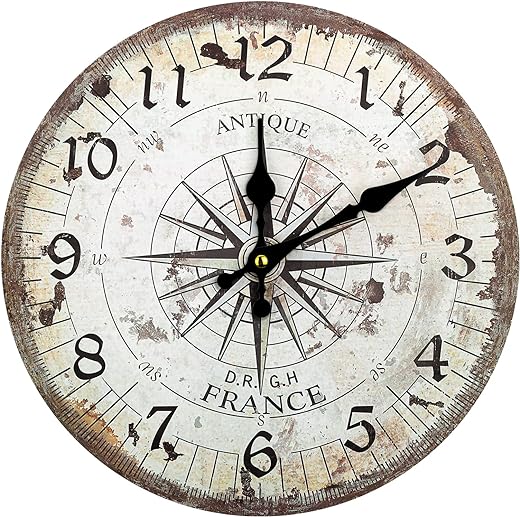 Nautical Wall Clock - 12 inch Silent Non-Ticking Wooden Quartz Battery Operated Vintage Wall Clocks, Steampunk Decor, Country Rustic Style Decor for Living Room, Kitchen, Home, Bedroom