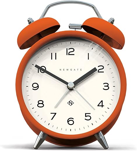 NEWGATE ® Charlie Bell Echo Alarm - Small Contemporary Bedside Alarm Clock - Bedroom Accessories - Alarm Clocks - Desk Clock - Mantel Clock - Bedside Clock - Arabic Numerals (Orange)