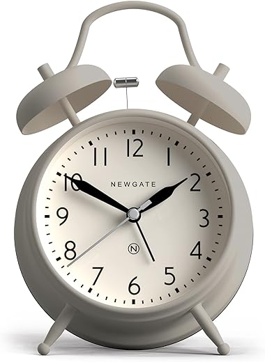 NEWGATE® Classic Twin Bell Alarm Clock - The Covent Garden Metal Alarm Clock - Bedroom Accessories - Desk Accessories - Bedside Alarm Clock - Retro Alarm Clock - Traditional Alarm Clock - Gray