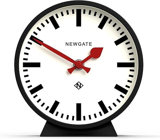 NEWGATE® M Mantel Railway Silent Sweep Mantel Clock - 'No Tick' - A Modern Mantelpiece Clock - Small Clock - Clocks for Living Room - Office Clock - Mantel Clock - Station Dial (Black)