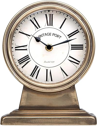 NIKKY HOME Vintage Gold Mantle Clock, Silent Non-Ticking Battery Operated Rustic Table Desk Shelf Clock for Living Room Decor