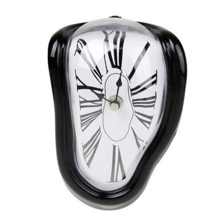 Niovtt Melting Clock Modern Surrealistic Shelf Decor Distorted Clock (Black)