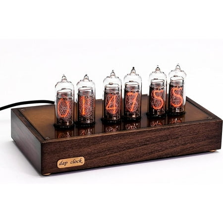 Nixie Tube Clock 6xIN-14 Wood and Brass case Blue backliht Vintage Watch