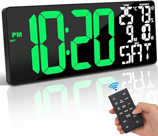 [Oversized] 18 Large Digital Wall Clock with Remote Control, Auto-Dimming Digital Clock Large Display with Date/Temp/Week, DST, Alarm, 5.9”Jumbo Numbers Large Digital Clock for All Large Spaces Use