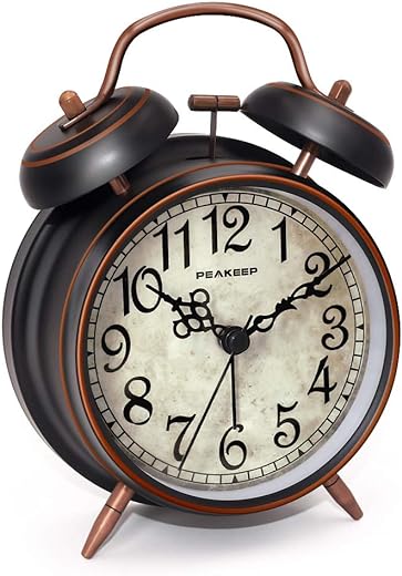 Peakeep Retro 4 inches Battery Operated Twin Bell Loud Alarm Clock (Black with Arabic)