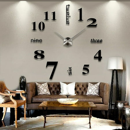 Pluokvzr Large Wall Clock Modern Design 3D Wall Sticker Clock Silent Home Decor Living Room Quartz Horloge