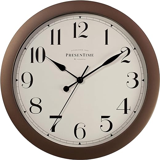 Presentime & Co 11.5 Farmhouse Antique Bronze/Rustic Round Decorative Wall Clock, Quartz Movement, Battery Operated, Rustic Bronze Finish