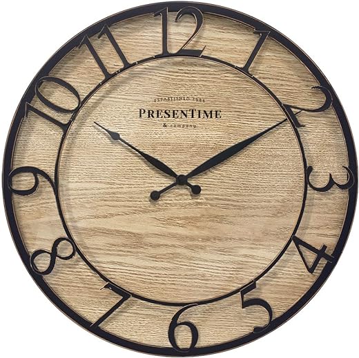 Presentime & Co 21" Farmhouse Series Wall Clock, Cottage Style, Vintage Design, Oil Rubbed Antique Bronze Finish. Wall Décor for Living Room, Dining Room, and Entryway.