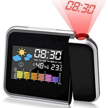 Projection Alarm Clock - Atomic Digital Alarm Clock with Projection on Ceiling - Perfect Projection Alarm Clocks for Bedrooms - Display Time on Ceiling with Calendar and Indoor Temperature