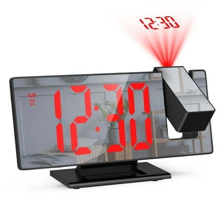 Projection Alarm Clock, AMIR Digital Clock 7.8'' LED Mirror Display Snooze 12/24H Digital Alarm Clock for Bedroom Kids Elderly Home Office