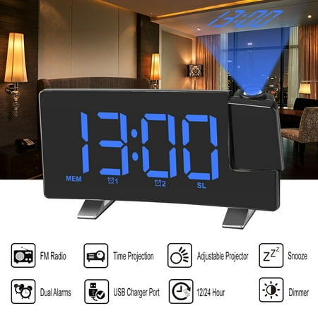 Projection Alarm Clock for Bedrooms, Digital Alarm Clock with Large 7 LED Display & 4 Dimmer, 180° Rotable, USB Charger, 12/24 H, Snooze, Dual Alarm Clock Desk Wall Ceiling Clock