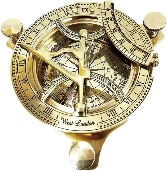 Quality Home Crafts Storebox 4' Sundial Compass - Solid Brass Sun Dial Compass Nautical Home Decor Gifts Fully Functional (4' Inch Golden)