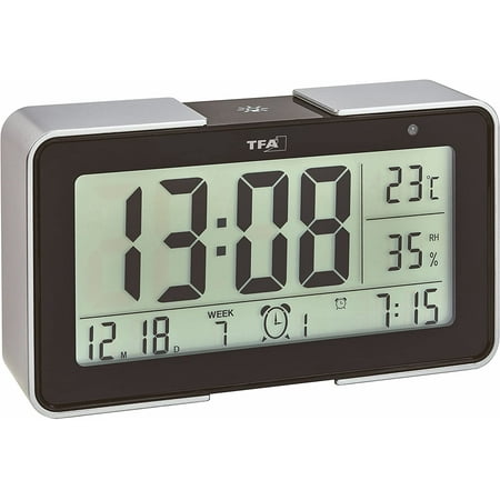 Radio Alarm Clock, 60.2540.01, With Different Alarm Tones (Melodies, Animal Sounds, Alarms), 14 X 4 X 8 Cm, Black/Silver, Plastic