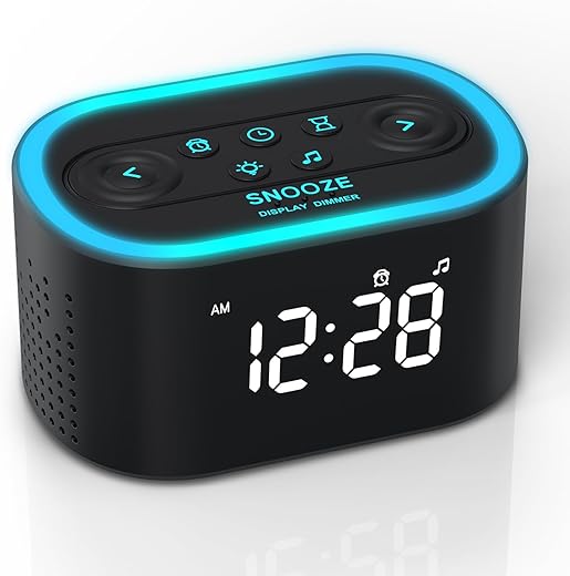 REACHER Digital Alarm Clock & White Noise Sound Machine, 21 Soothing Sounds, 7 Wake Up Sounds, 8 Night Lights, 32-Level Volume, 9 Sleep Timer, Memory Function for Adult, Kid, Bedside, Bedroom