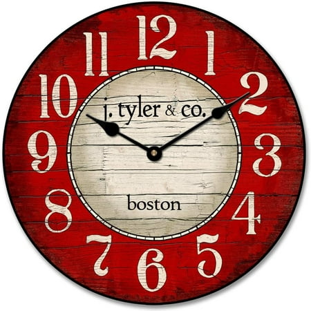 Red Vintage Wall Clock | Ultra Quiet Quartz Mechanism | Hand Made In USA Beautiful Crisp Lasting lor | mes In 8 Sizes | 30 Inch