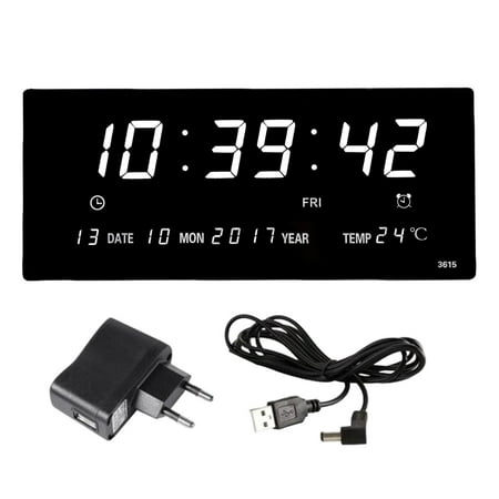 Reloj de pared LED el茅ctrico Carga USB Temperatura Decoraci贸n N煤meros grandes Relojes de Reloj despertador para tienda Ni帽as Ni帽os Blanco