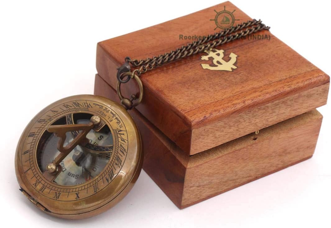 RII Nautical Vintage Directional Magnetic Sundial Compass with Famous Scripture Quote Engraved Baptism Gifts with Leather/Wooden Case for Loved Ones, Son, Love, Partner