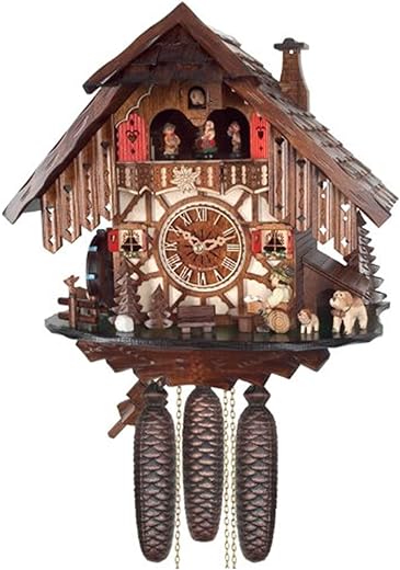 River City Clocks Eight Day Musical Cuckoo Clock Cottage with Beer Drinker and Moving Waterwheel