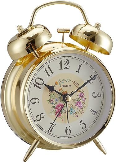 Rjuwurv 4 in Loud Alarm Twin Bell Alarm Clock, Night Light, Desk Clock Table Alarm Clock Bedroom Alarm Clock(Golden Rural)