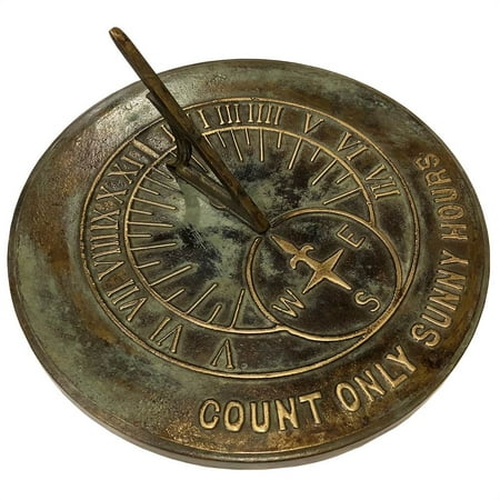 Rome Brass Count Only Sunny Hours Sundial, Aged Patina