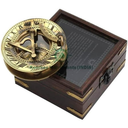 Roorkee Instruments Antique Nautical Vintage Directional Magnetic Sundial Clock Pocket Compass Quote Engraved Baptism Gifts