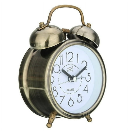 Ruanlalo Classic Silent Double Bells Quartz Movement Bedside Table Retro Mini Alarm Clock Bronze