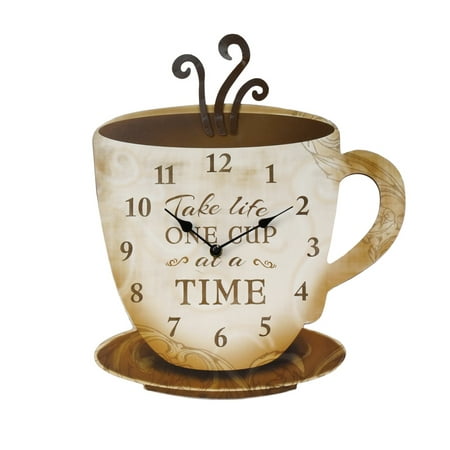 Rustic Decorative Coffee Cup Modern Analog Wall Clock Farmhouse Kitchen Decor