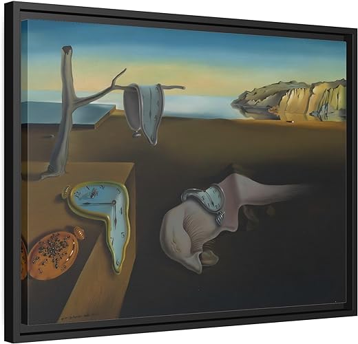 Salvador Dali Persistence of Memory - Framed Melting Clock Canvas Wall Art Print 24″ x 18″ (Horizontal) / Black / 1.25"