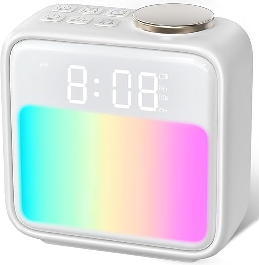 Samshow Alarm Clocks for Bedrooms,Loud Alarm Clock for Heavy Sleepers Adults, 15-180 Mins Sleep Aid,6 Wake up Sounds,10 Colors Night Light,Dynamic RGB Color